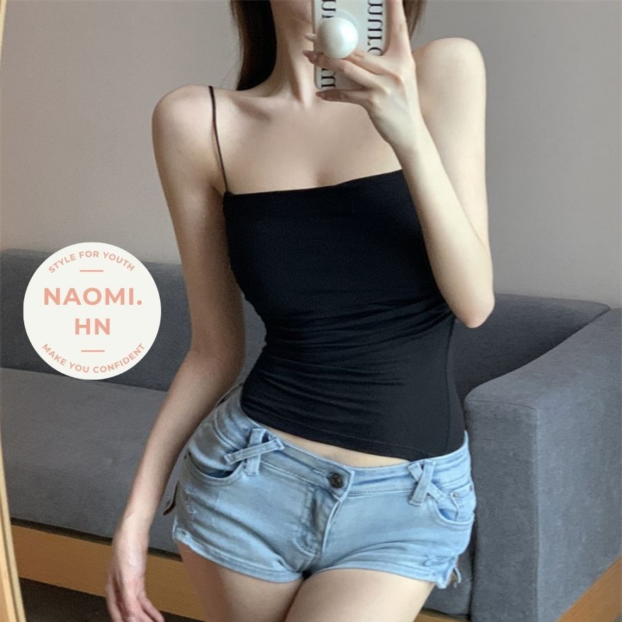 Áo 2 dây 2 lớp có mút ngực phối dây rút 2 bên eo điệu. Áo bra tôn dáng kiểu rút 2 bên tạo phồng. | BigBuy360 - bigbuy360.vn