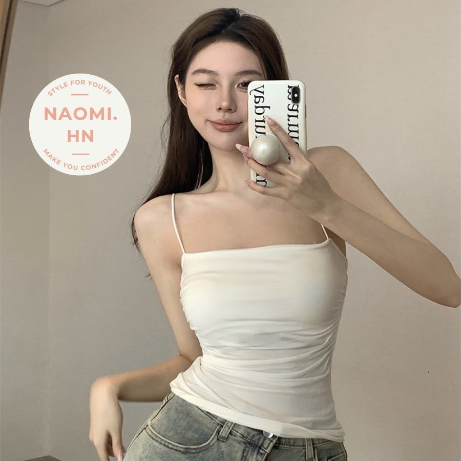 Áo 2 dây 2 lớp có mút ngực phối dây rút 2 bên eo điệu. Áo bra tôn dáng kiểu rút 2 bên tạo phồng. | BigBuy360 - bigbuy360.vn
