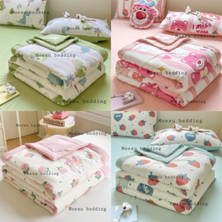 Chăn hè 3 lớp cotton đũi xơ đậu nành mềm mịn mát 1m8x2m hoạ tiết đáng yêu dùng cho mùa xuân hạ thu