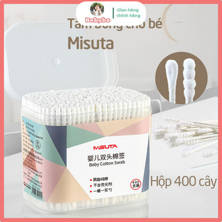 Hộp 400 que tăm bông ngoáy tai, tăm bông vệ sinh lõi giấy 2 đầu Misuta cao cấp cho bé