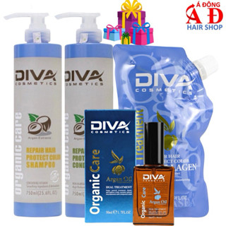 Bộ dầu gội xả hấp tinh dầu dưỡng tóc Diva Organic Argan Oil phục hồi giữ màu nhuộm