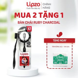 [2 tặng 1] Mua Bàn Chải Đánh Răng Lipzo RubyCharcoal Cho Răng Nhạy Cảm Tặng Tăm bông Người Lớn Túi Zipper 100 Que AZ2