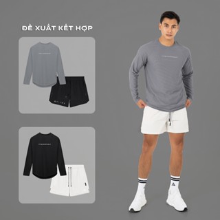 Bộ đồ tập gym nam Fitme Men áo tay dài oversize AOTD01 Space Grey, Quần đùi thoáng khí QN1L04 Stone