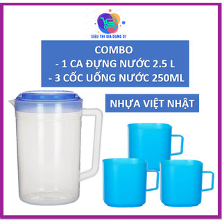 Ca đựng nước 2.5l, cốc ca uống nước 250ml nhựa việt nhật, ca đựng trà đá có nắp 6051,6252