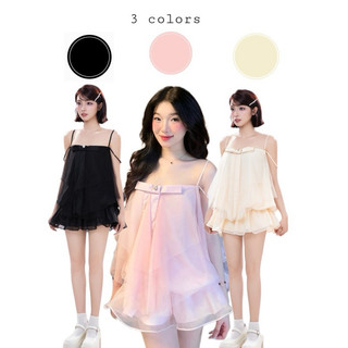  Đầm Hai Dây Chilas Dress Phối Nơ Charm Đá - AGUJA 