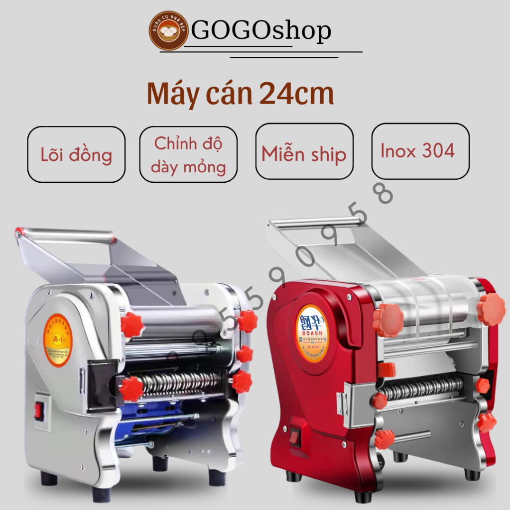 (Máy cán 24cm), máy cán bột bánh bao, máy cán mì, máy cán mực khô, lõi đồng, vỏ inox không gỉ, model mới nhất