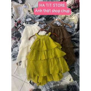 Set bộ tơ nhăn cổ yếm 3tầng siêu xinh hàng l1 ảnh thật của shop HA TIT STORE