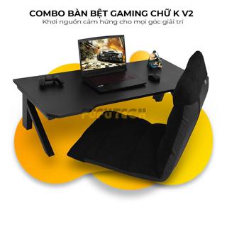 Bàn Gaming Bệt Chữ K Fufutech Chân Xếp Gọn Kích Thước 1m2 Và Ghế Lười v2 Tựa Lưng Màu Đen, Xám Hiện Đại, Cao Cấp