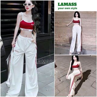  Set đồ nữ sang chảnh tiểu thư áo 2 dây croptop thể thao phối quần suông ống rộng thiết kế sexy cá tính trẻ trung - LAMA 