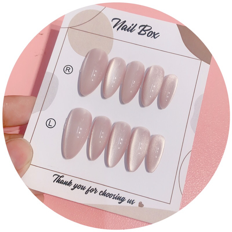 Nailbox - Móng tay giả  10 móng Sơn gel mắt mèo trơn màu hổng thạch T36