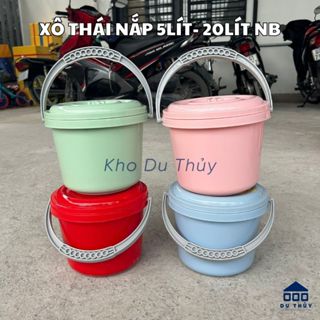 Xô nhựa tròn có nắp dung tích 5L-6L-8L-10L-12L-14L-18L-20L có 4 màu pastel đựng gạo, đựng nước