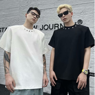 Áo thun nam unisex hoạ tiết đính đá viền cổ cao cấp, phông nam unisex hottrend Hàn Quốc F09