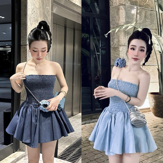 Jum bò quây chun nhúm dáng xoè 2 màu có lót quần