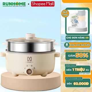 Nồi Lẩu Điện Đa Năng RUNHOME Dung Tích 4L Công Suất 1000W Núm Điều Chỉnh Nhiệt 3 Mức Chống Dính Tốt, Bảo Hành 12 Tháng