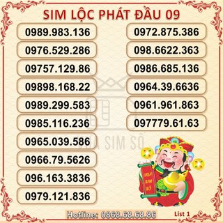 Sim số đẹp lộc phát đầu 09 list 1, sim viettel trả trước, hỗ trợ đăng ký chính chủ