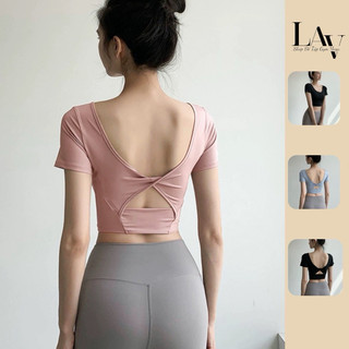 Áo tập gym, yoga, thể thao cộc tay crotop có đệm ngực , hở lưng cách điệu- LAV Activewear