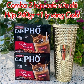 combo 2 hộp cà phê phố gói 3in1 10 gói 290g tặng ly giữ nhiệt màu gold
