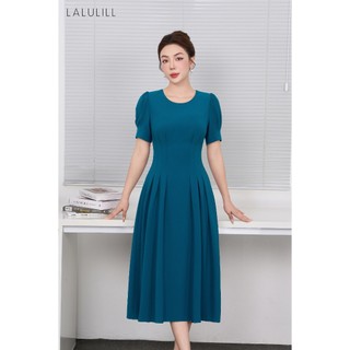 Đầm liền nữ LALULILL tay bồng dáng A eo cao vải crepe LDL243180