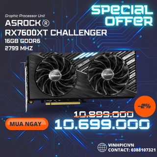 Card màn hình asrock rx 7600xt challenger 16gb oc