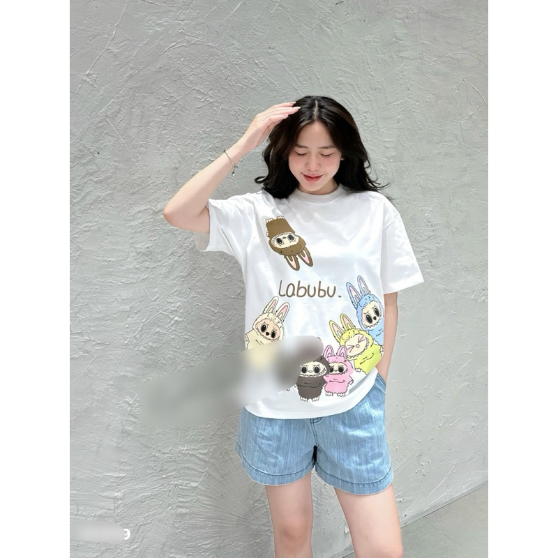 Áo phông trắng 7 thỏ labubu nữ
