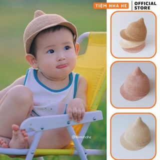 Mũ Cói Đi Biển Cho Bé Tiệm Nhà He Nón Lưỡi Trai Chóp Củ Tỏi Có Quai Màu Trơn Dễ Thương
