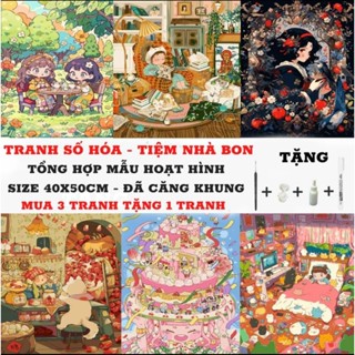 (40X50cm-CÓ BACKBOARD) Tranh tô màu theo số HOẠT HÌNH 3D sẵn khung, cọ vẽ, màu vẽ
