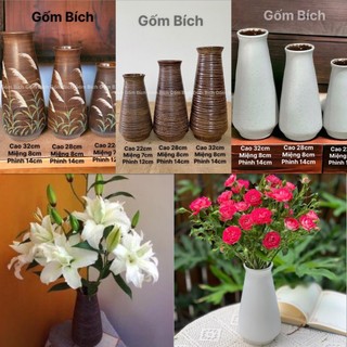 Bình Hoa Lọ Hoa Dáng Chai Bowling Men Mộc Gốm Sứ Bát Tràng - Gốm Bích