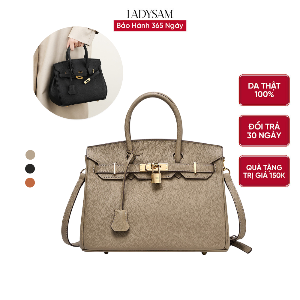 Túi Xách Nữ Birkin Da Thật Mềm Mại Chính Hãng Ladysam - Túi Xách Da Bò Đeo Chéo Đeo Vai Thời Trang Cao Cấp Size 24