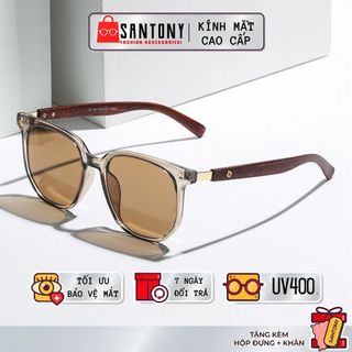 Kính mát thời trang nam nữ santony gọng nhựa vân gỗ mắt đa giác màu sắc sành điệu