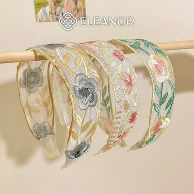 Băng đô cài tóc nữ Eleanor Accessories họa tiết thêu hình hoa nhiều màu phụ kiện tóc 7806