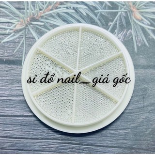 Hũ 6 ô bi tròn nail mix 3 size 0.6mm, 0.8mm, 1mm, hũ bi kim loại trang trí móng màu vàng, bạc