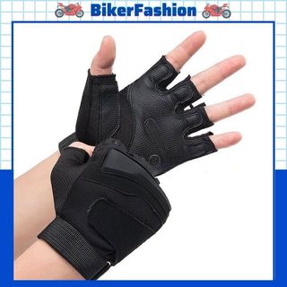 Găng tay xe máy, đi phượt black đen cụt ngón cao cấp đi phượt