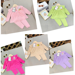 (6-16kg) Bộ quần áo dài tay babydoll, bộ thu đông, mặc điều hòa, chất thun tăm, len gân, cho bé gái BD14.2a