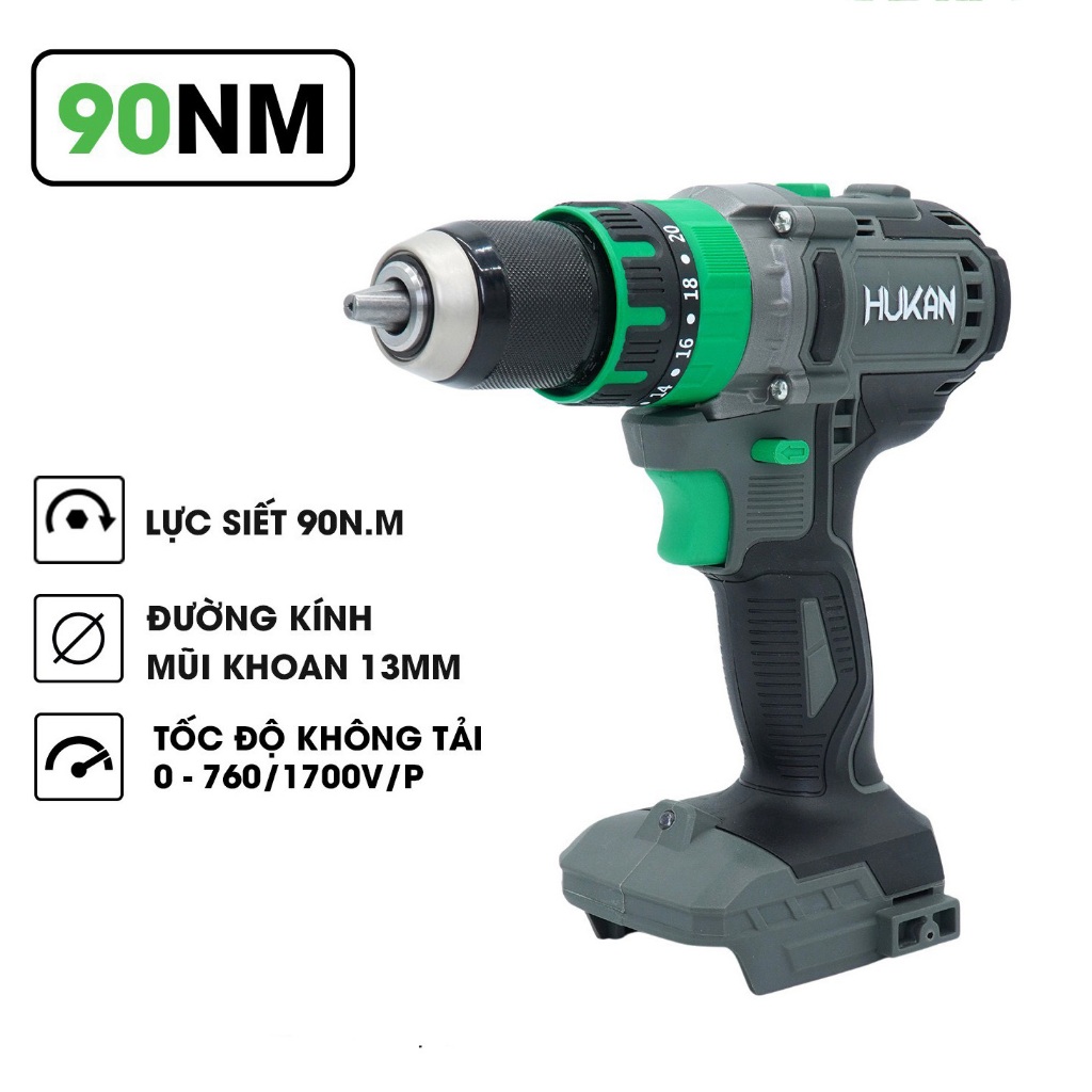 Thân Máy Khoan Pin 3 Chức Năng HUKAN Hm21-G1-I20 Không Chổi Than Đầu Kẹp 13mm Lực Siết 90N.m