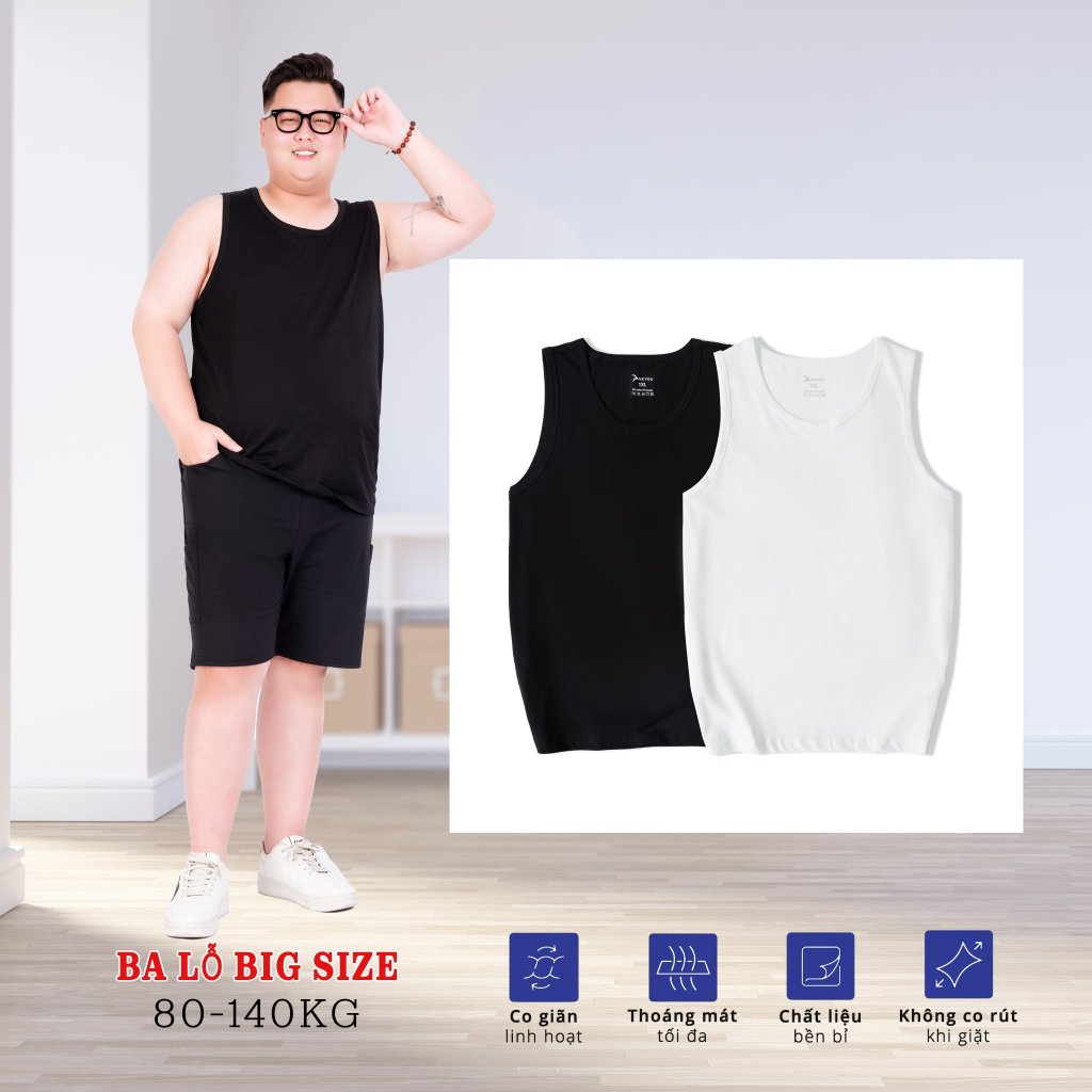 Áo Ba Lỗ Nam Big Size Akyoo 80 - 140kg Thể Thao Khỏe Khắn,Rộng Rãi Thoáng Mát,Vận Động Thoải Mái, Th