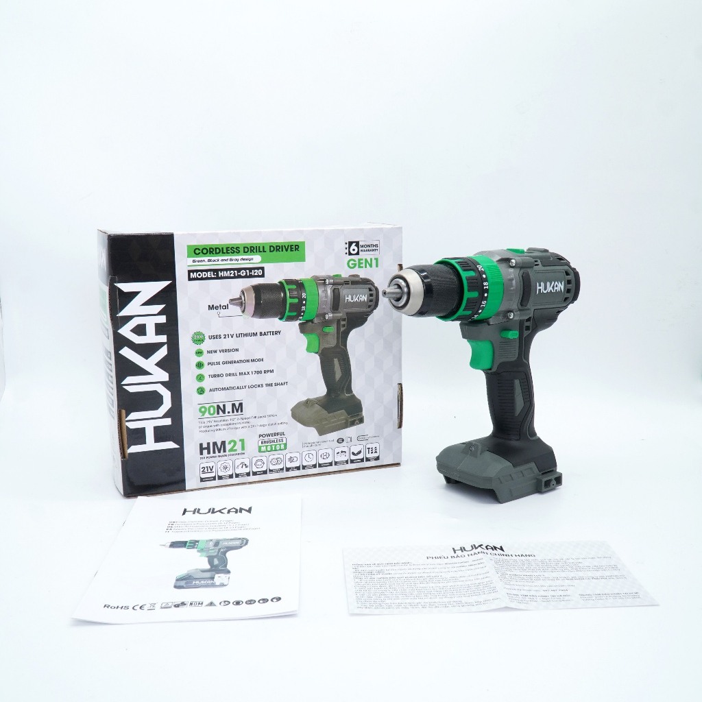 Thân Máy Khoan Pin 3 Chức Năng HUKAN Hm21-G1-I20 Không Chổi Than Đầu Kẹp 13mm Lực Siết 90N.m