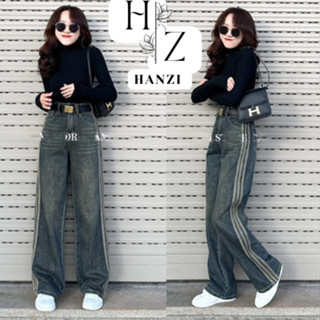 Quần jean nữ ống suông lưng cao 3 sọc , Quần Bò Jean Nữ Ống Đứng Kẻ Sọc CN08