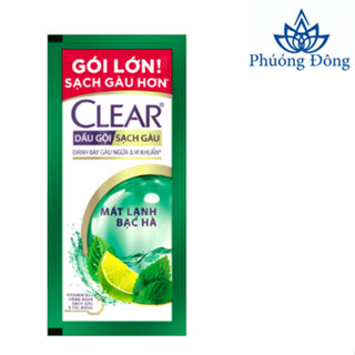  Dây 10 gói Dầu Gội Sạch Gàu Mát Lạnh Bạc Hà Clear 3X Sức Mạnh Đánh Bay Gàu Ngứa 6gr 
