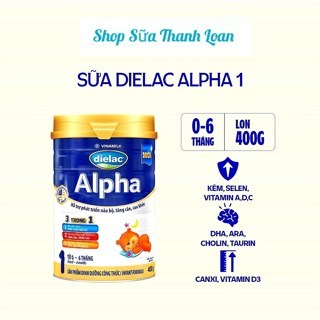 (HSD T3-2028) Sữa Bột Vinamilk Dielac Alpha 1 400g (Cho Bé Từ 0-6 Tháng).