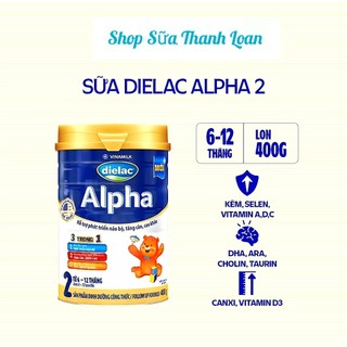   HSD T6-2027  SỮA BỘT VINAMILK DIELAC ALPHA 2 400G  Cho Bé Từ 6-12 Tháng . 