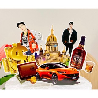 Set giấy chàng trai ô tô cam trang trí bánh