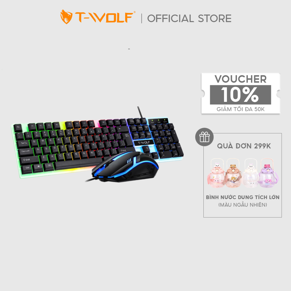 [HOẢ TỐC HCM][Tặng Kèm Bình Nước 150K]Combo Bàn Phím và Chuột T-Wolf TF230, USB, LED, 1200dpi, 104 G