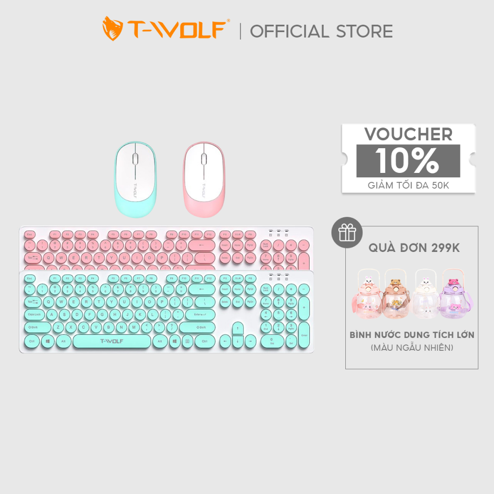 [HOẢ TỐC HCM] [Tặng Kèm Bình Nước 150K]Combo Bàn Phím và Chuột Không Dây Wireless T-Wolf TF770, 1600