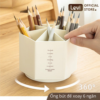 Khay đựng bút để bàn LoviOffice 2681 đa chức năng, 6 ngăn đế xoay 360 độ, phong cách đơn giản sang trọng, tiện dụng
