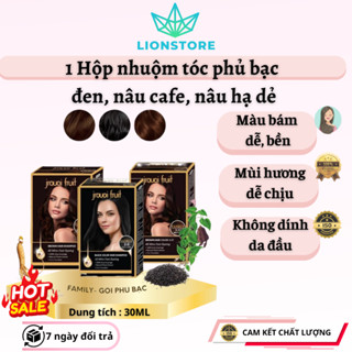 Dầu gội phủ bạc đen nâu JROUOI FRUIT hộp 8 gói ba màu đen, nâu cafe, nâu hạt dẻ