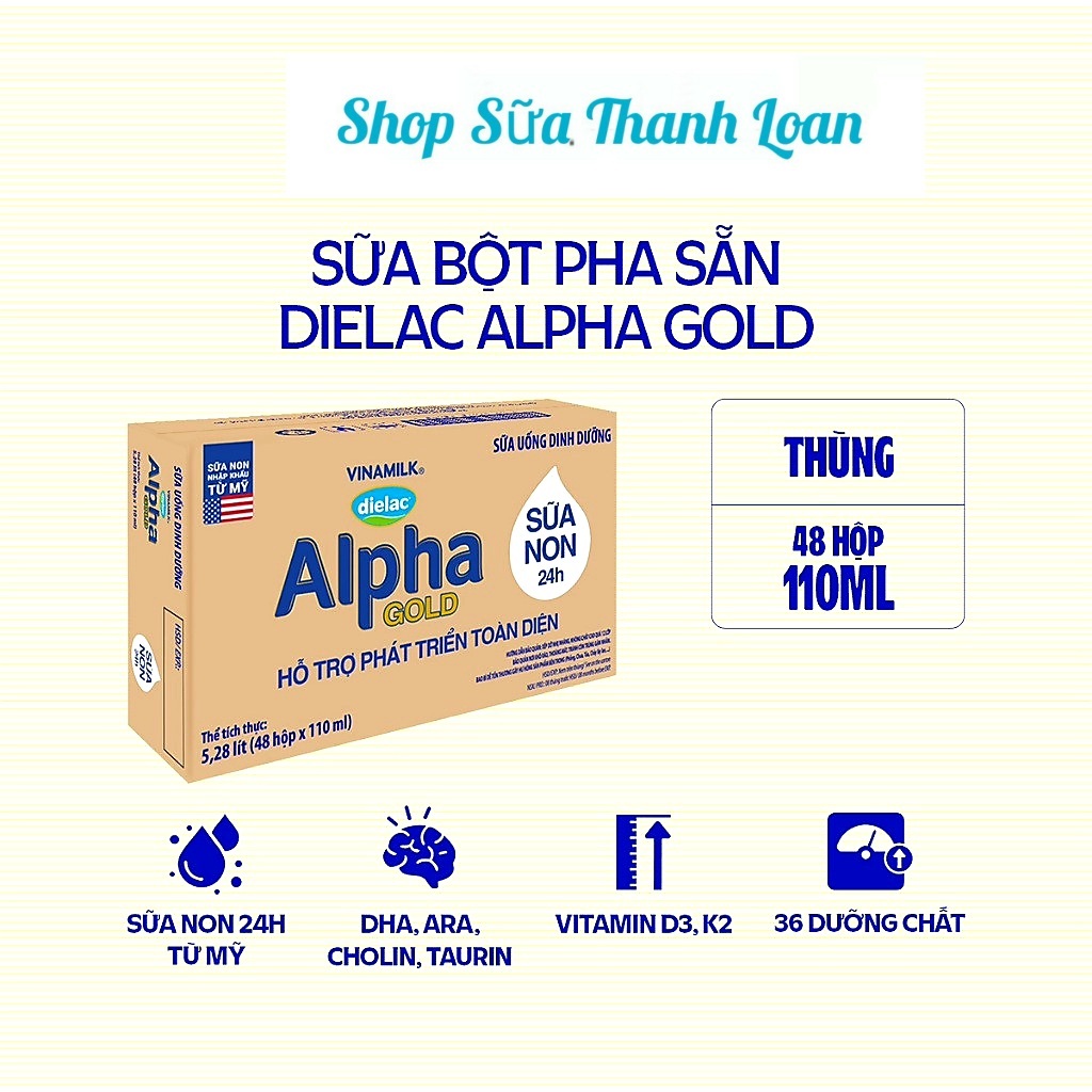 Thùng 48 Hộp Sữa Bột Pha Sẵn Dielac Alpha Gold IQ 110ml.