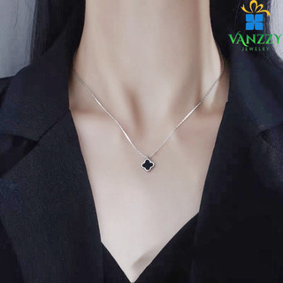 Dây chuyền nữ bạc S925 VANZZY JEWELRY, Vòng cổ nữ cỏ bốn lá đính đá đen LA7759 Trang Sức Vanzzy
