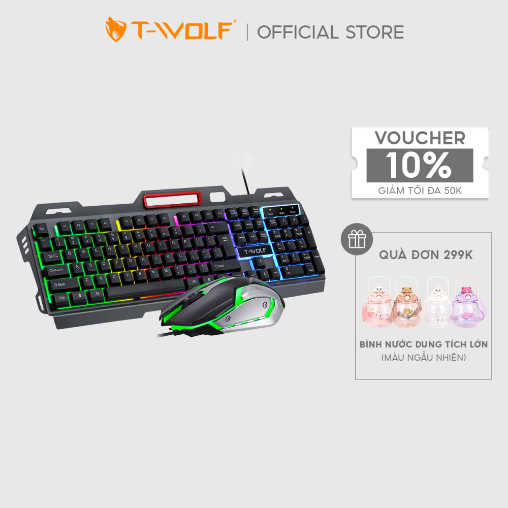 [HOẢ TỐC HCM][Tặng Kèm Bình Nước 150K] Combo Bàn Phím Chuột Gaming T-Wolf TF600, USB, 2400 dpi, 104 