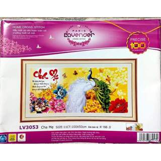 Tranh thêu cha mẹ công hoa mẫu đơn LV3053 - kích thước: 100 * 50cm. (TRANH CHƯA LÀM)