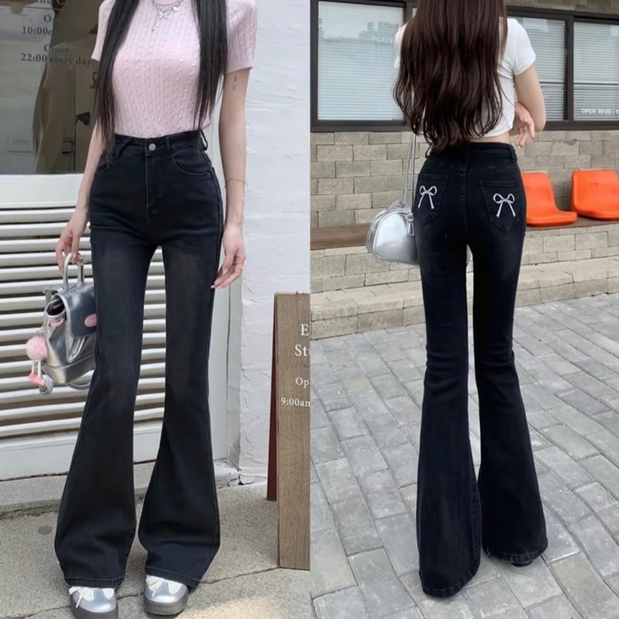 Quần bò jean nữ ống loe đứng rộng suông co giãn jeans cạp cao cao cấp Hottrend 2022 | BigBuy360 - bigbuy360.vn